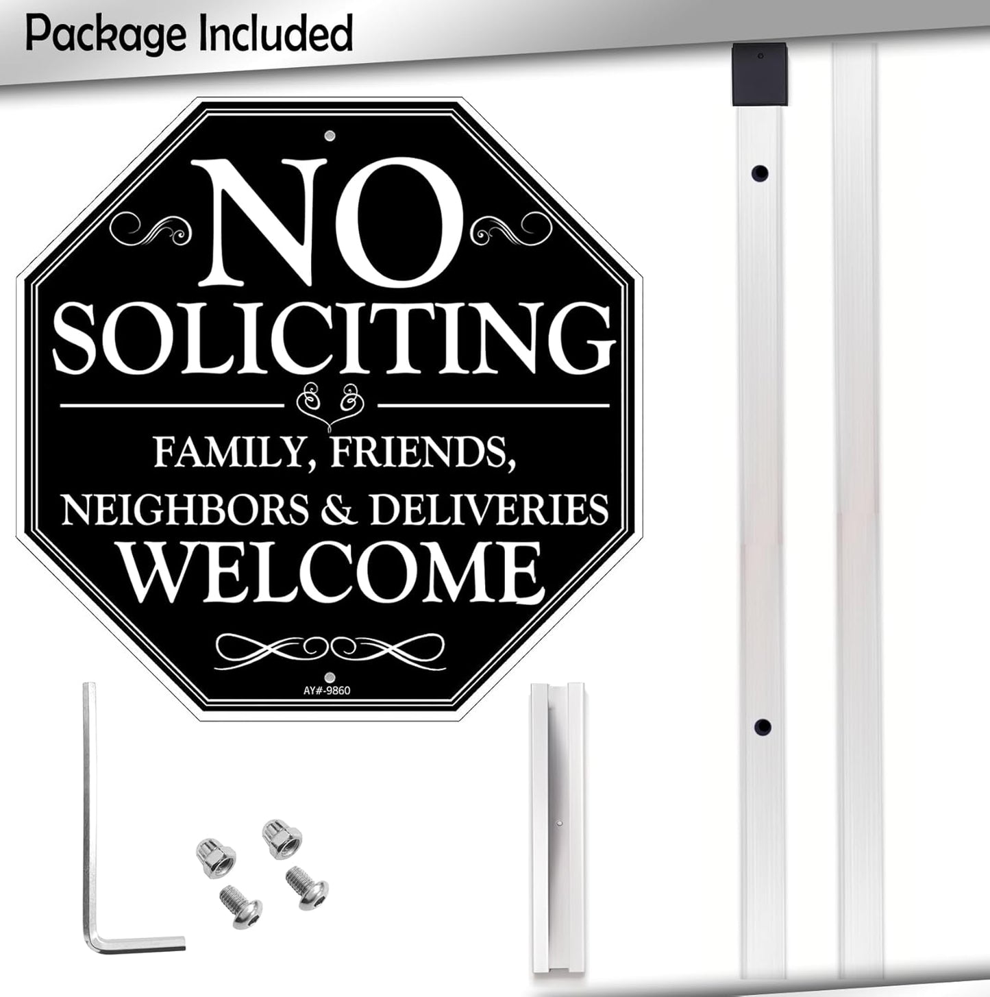 10" x 28" No Soliciting Sign for House with Stake - Durable Metal Aluminum Yard Sign for Home, Easy to Install, Effective Solicitor Deterrent