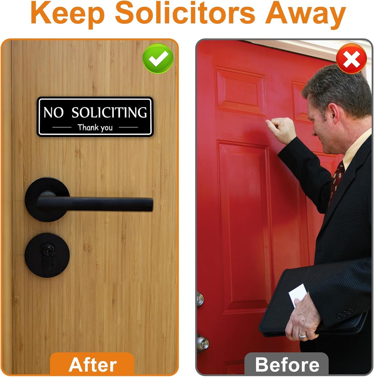 2-Pack No Soliciting Sign for House - 7.9"x2.8" Durable Acrylic, Self-Adhesive, Weatherproof for Front Door, Home, Office, Wall, Effective Solicitor Deterrent