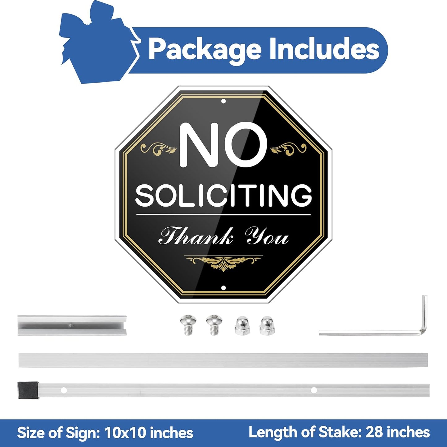 10" x 10" No Soliciting Yard Sign with 28" Stake – Rust-Free & Weather-Resistant Metal