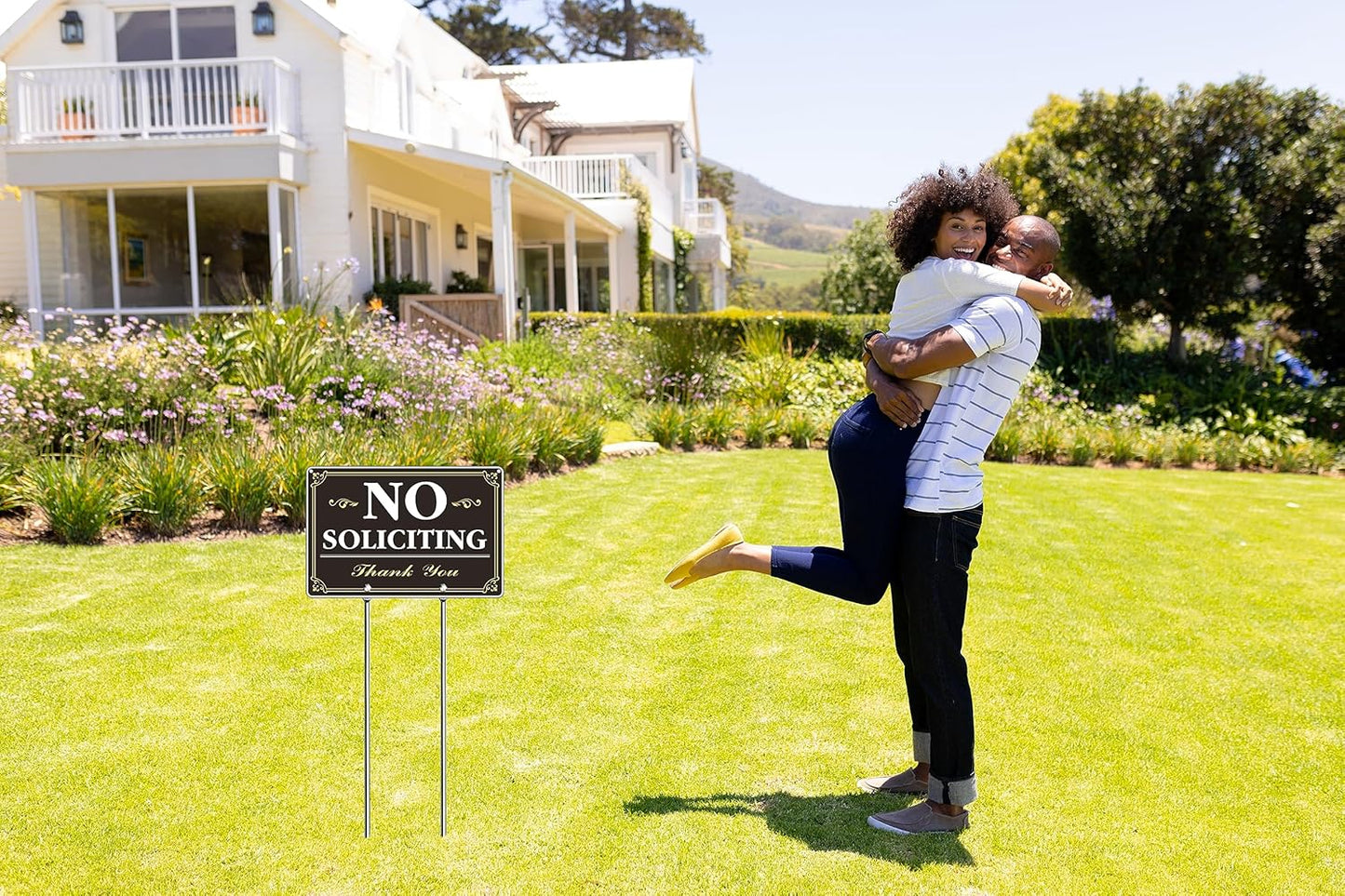 12" x 8" No Soliciting Sign for House – Large Yard Sign with 16" Stakes, Weatherproof, Fade-Resistant Aluminum Metal for Outdoor Use