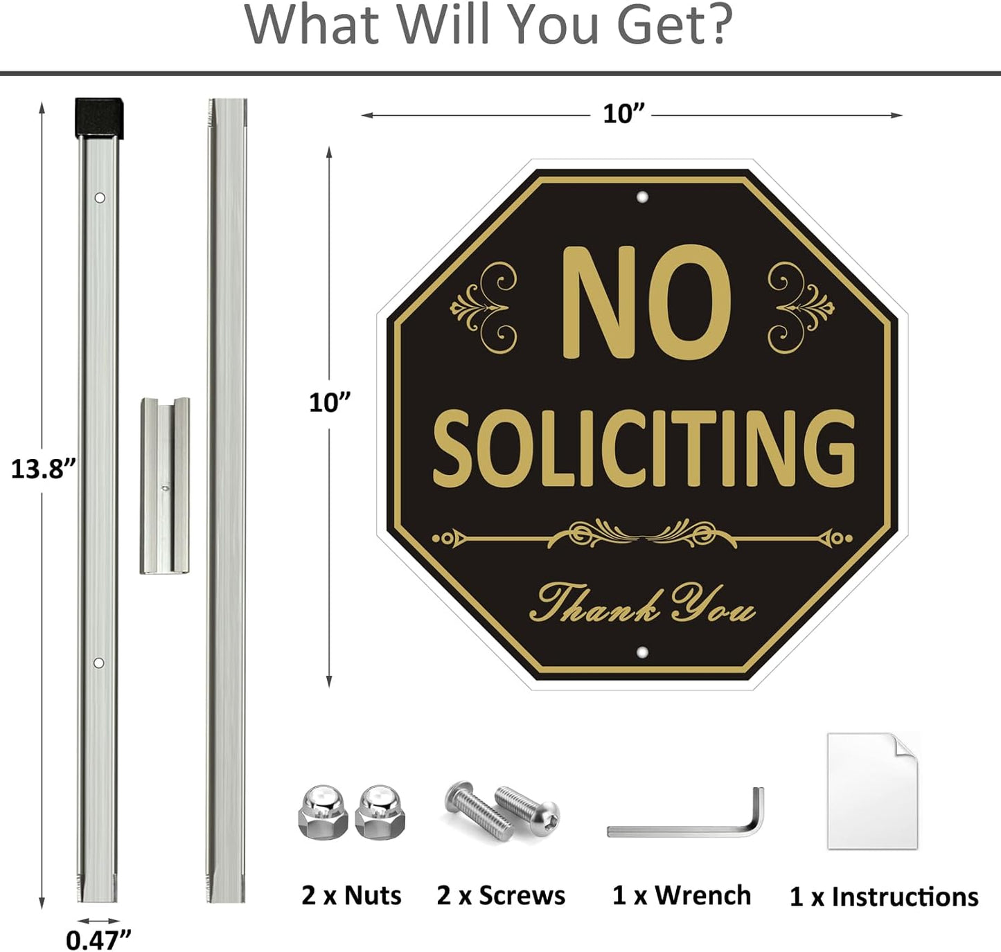 10x10 Inch No Soliciting Yard Sign – Durable Aluminum with 28-Inch Stake for House & Home Use