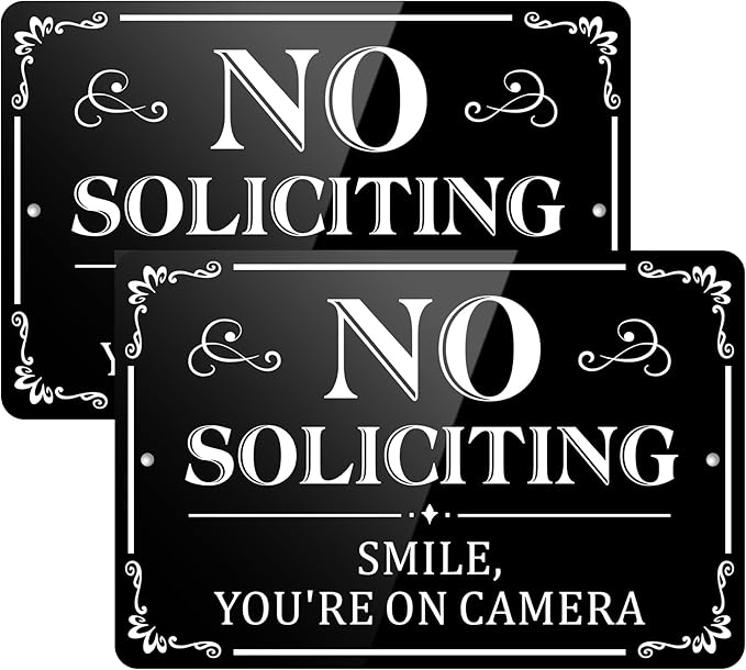 2-Pack No Soliciting Signs for Front Door – 9x6 Inch Self-Adhesive Aluminum Metal Signs for House & Yard