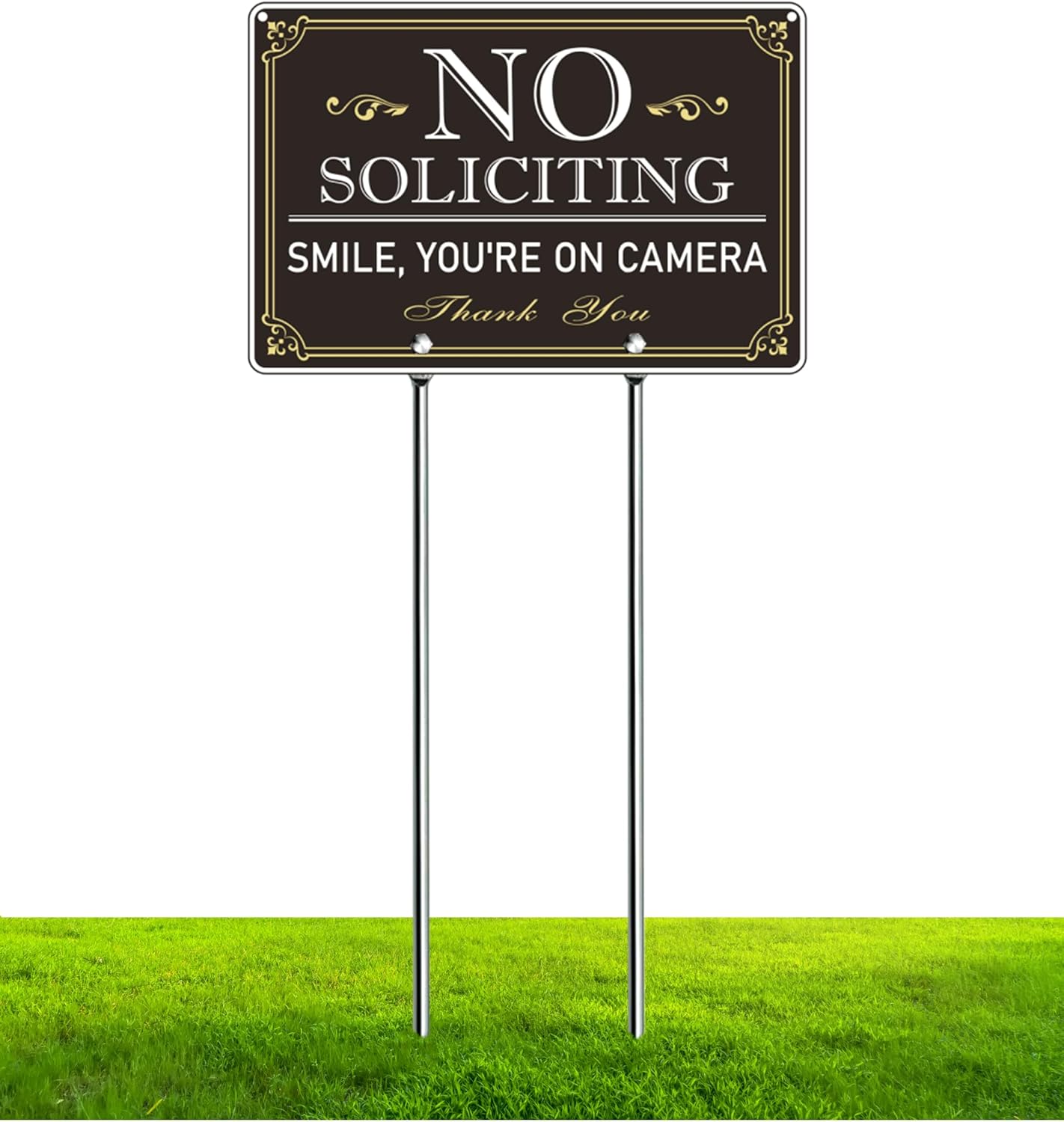 12" x 8" No Soliciting Sign for House – Large Yard Sign with 16" Stakes, Weatherproof, Fade-Resistant Aluminum Metal for Outdoor Use