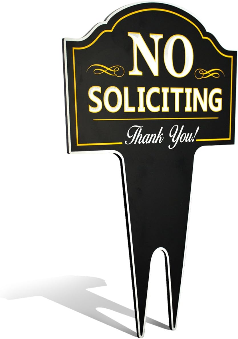 15"x9.5" No Soliciting Yard Sign – Heavy Duty Aluminum for Home & Business – Deter Door Knockers & Bell Ringers