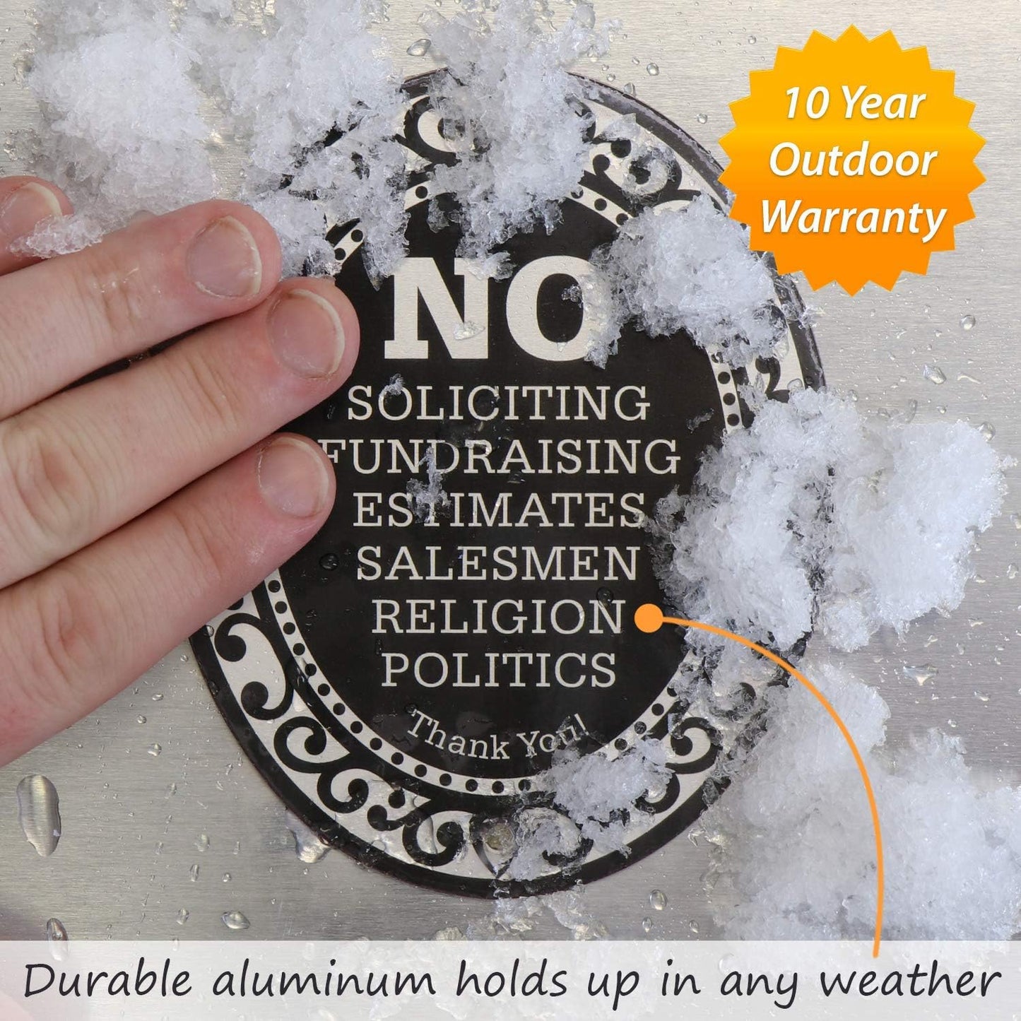 Premium No Soliciting Door Sign – 4" x 5" Self-Adhesive Aluminum, Kindly Refrain from Fundraising, Religious Appeals, Politics, Selling & Disturbance