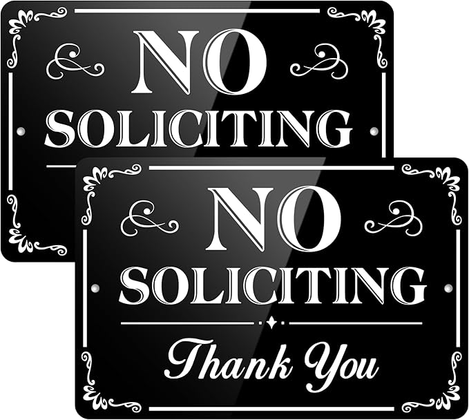 2-Pack No Soliciting Signs for Front Door – 9x6 Inch Self-Adhesive Aluminum Metal Signs for House & Yard